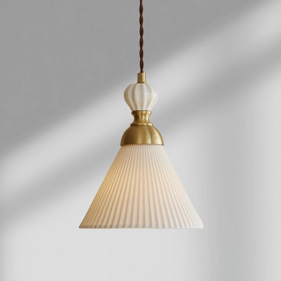 Model C ceramic pendant lamp with delicate scalloped shade design in compact size