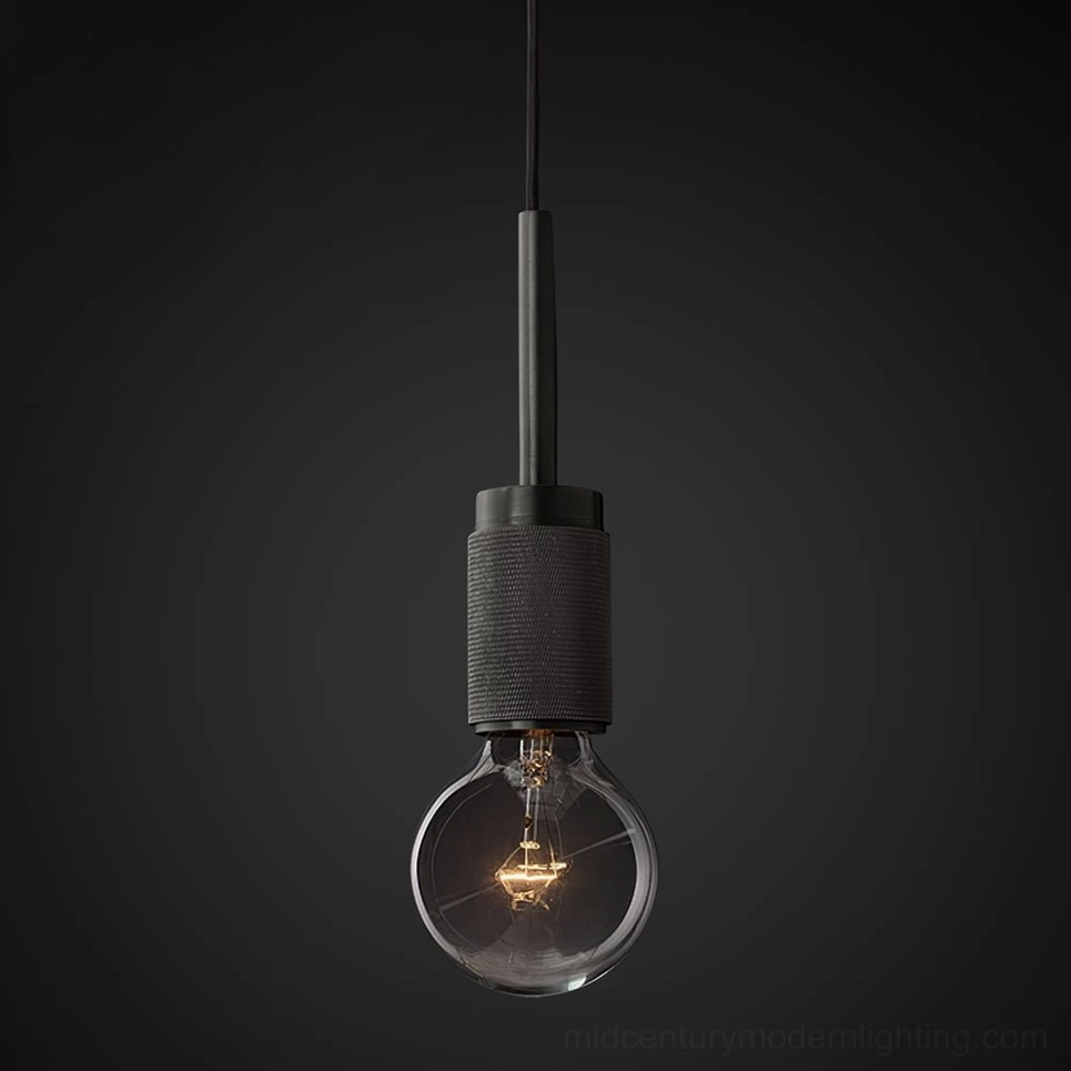 Model D black glass shade pendant in dark lounge setting - compact fixture
