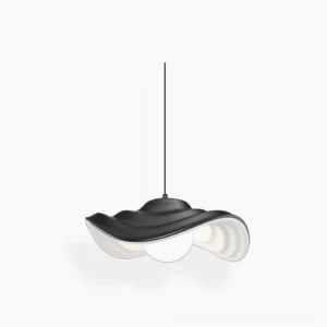 Visilica wavy pendant light with matte black finish shown against white background, featuring modern resin construction and sculptural rippled edge design