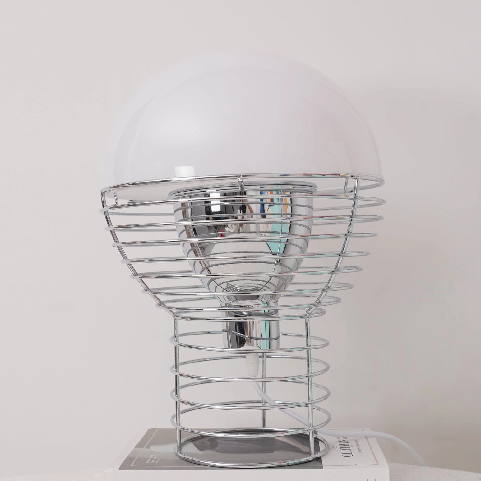 Minimalist mid-century modern wire cage lamp alternative angle product showcase