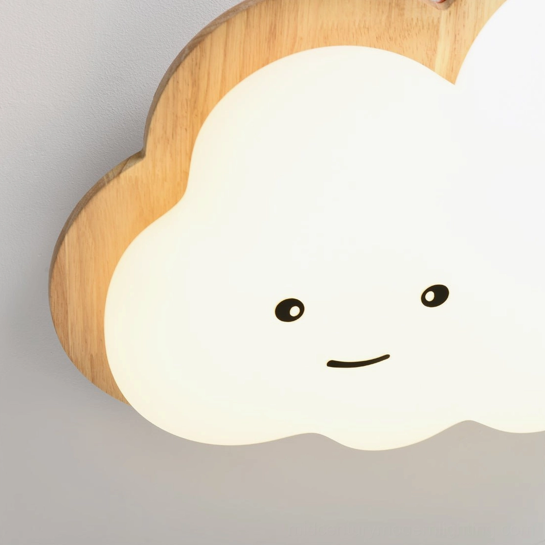 Modern cloud ceiling lamp with cheerful design in contemporary kids bedroom with neutral decor palette