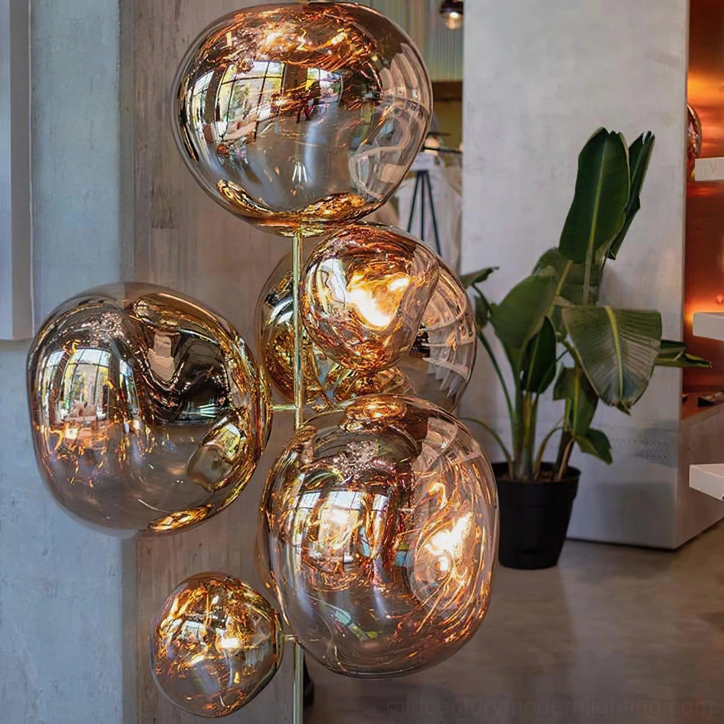 Modern sculptural floor lamp with molten glass cone design contemporary minimalist aesthetic
