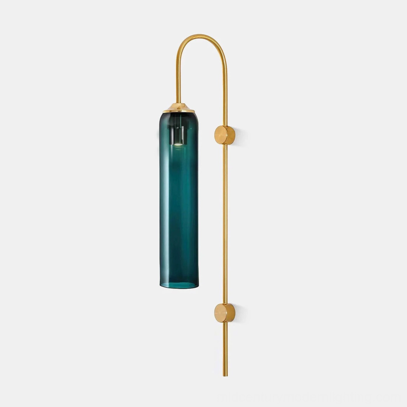 Modern cylindrical glass wall sconce full product view on neutral background showing complete design