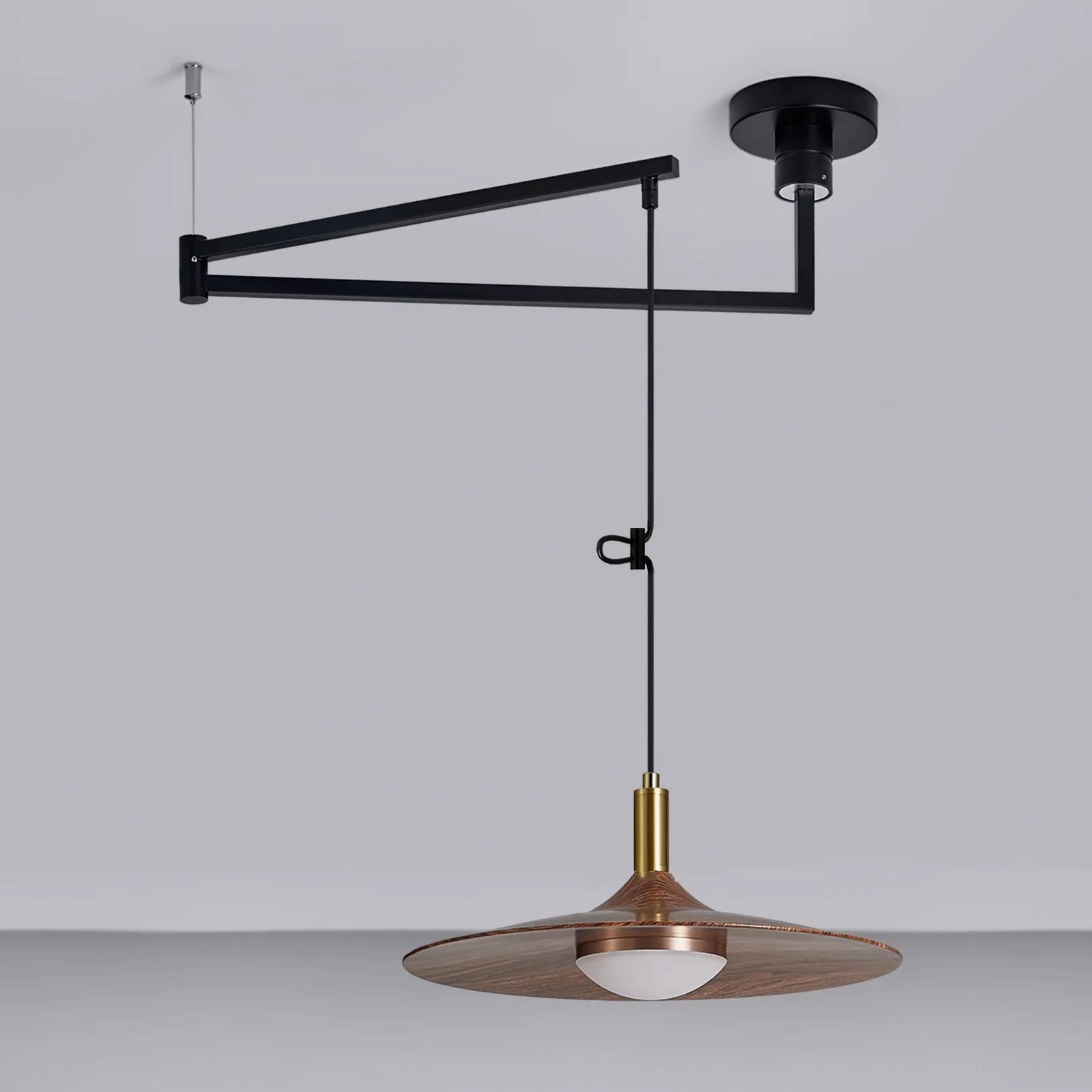 Nano adjustable swing arm pendant mid-century modern dining room wide angle overhead view