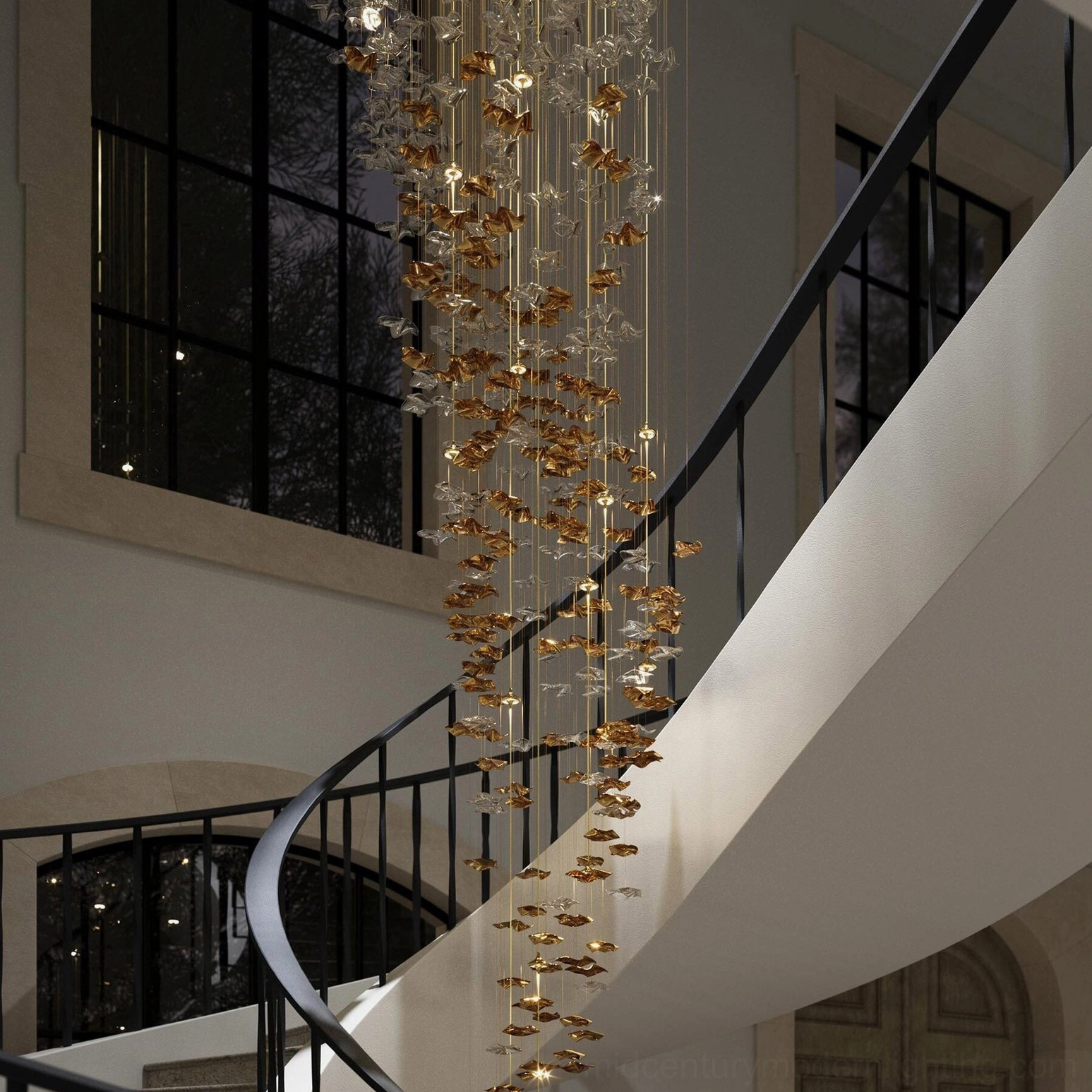 Modern foyer statement chandelier minimalist canopy multiple glass pendant layers