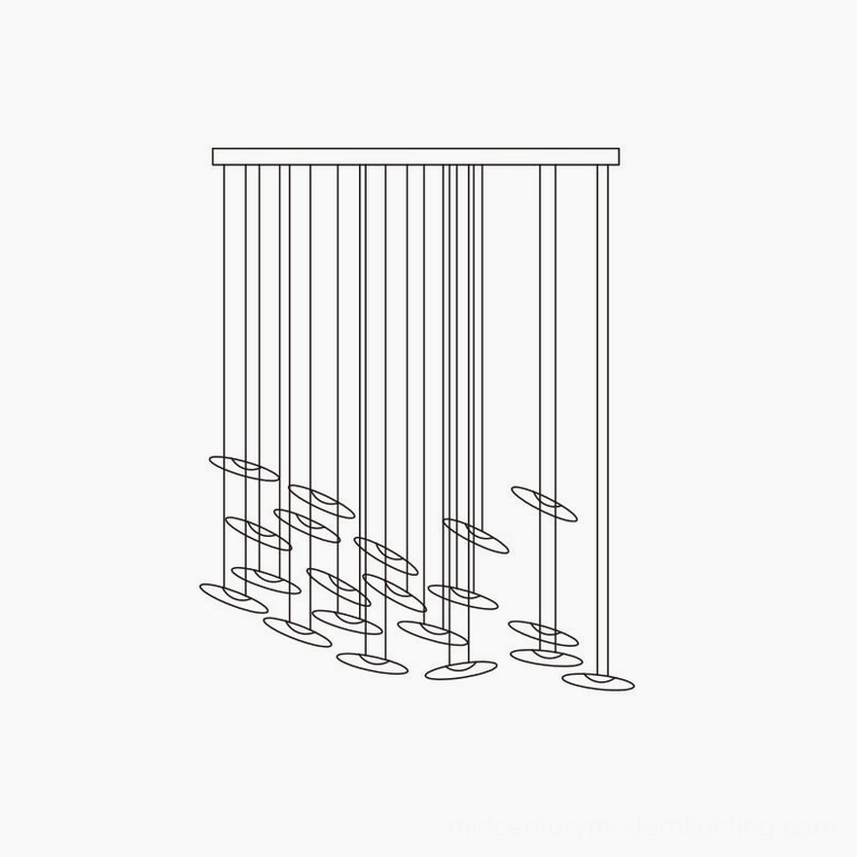 Modern glass chandelier complete assembly showing 20 heads configuration in elegant lighting display