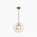 Chiswick glass pendant light with honeycomb metal diffuser and clear glass shade, front view