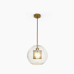 Chiswick glass pendant light with honeycomb metal diffuser and clear glass shade, front view
