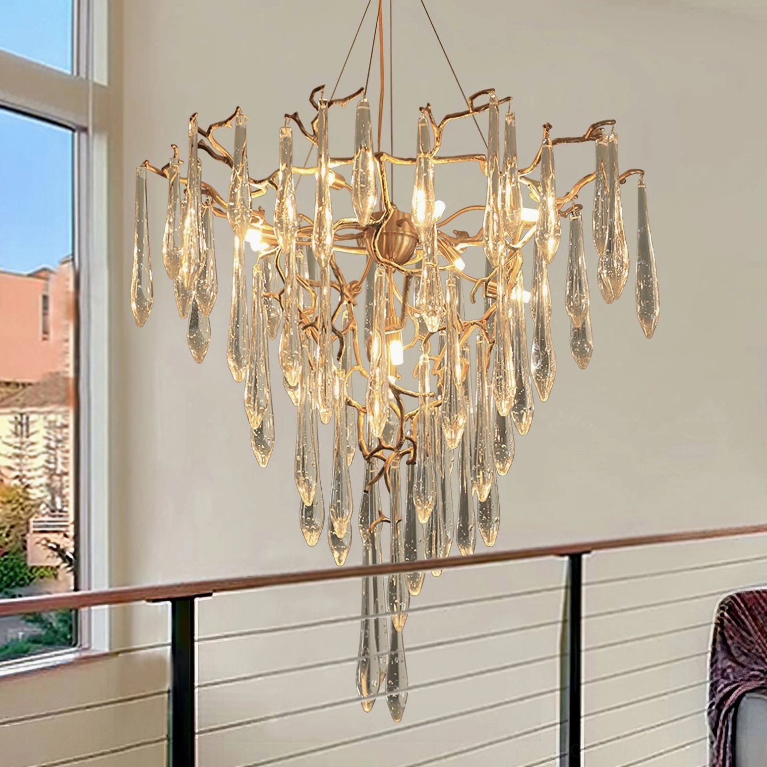 Modern icicle crystal chandelier boutique retail hospitality venue commercial installation