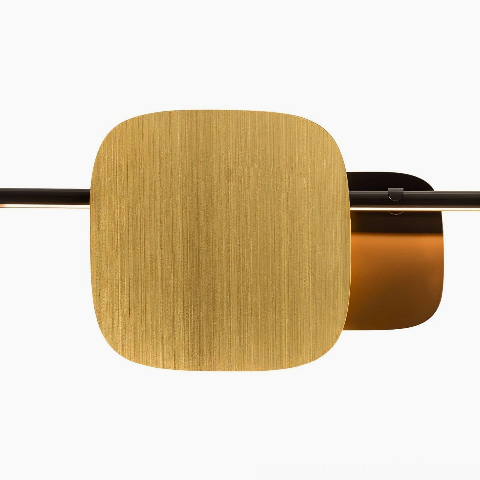 Rounded square linear chandelier detail shot showing modern geometric form and metal construction
