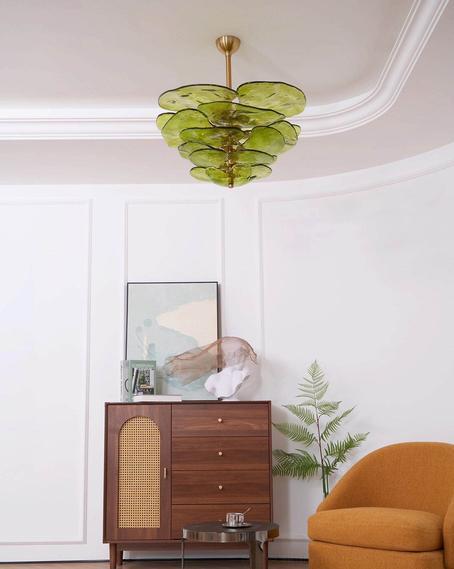 Modern lotus leaf glass pendant chandelier with tiered petal construction and warm light scatter