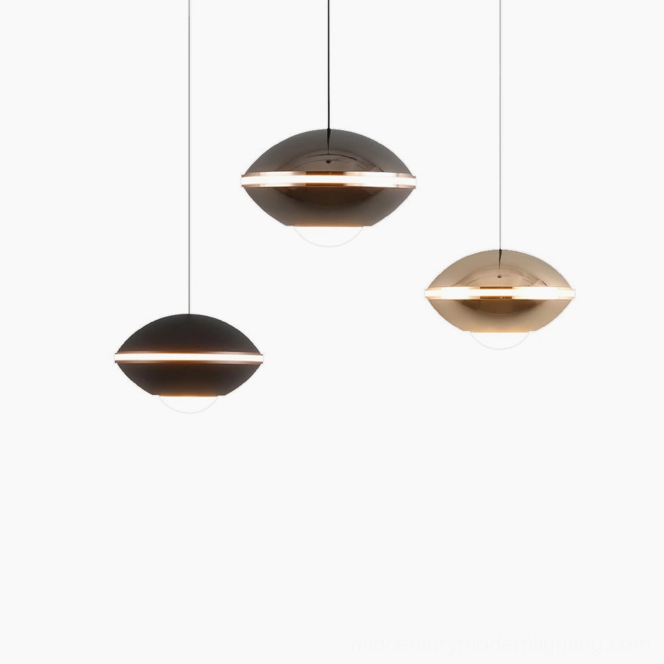 Modern pendant lamp fixture detail, minimalist design aesthetic, contemporary metal shade
