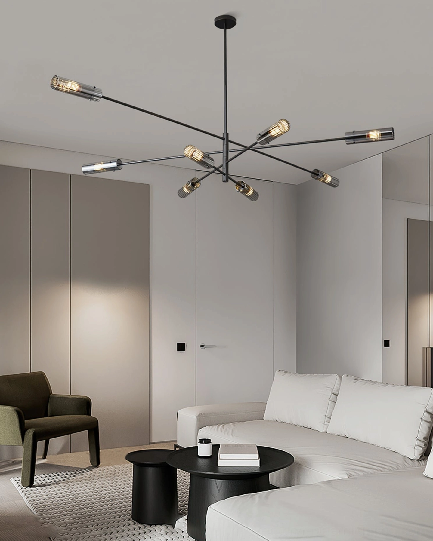 Modern sputnik chandelier radiating arms geometric atomic age design detail