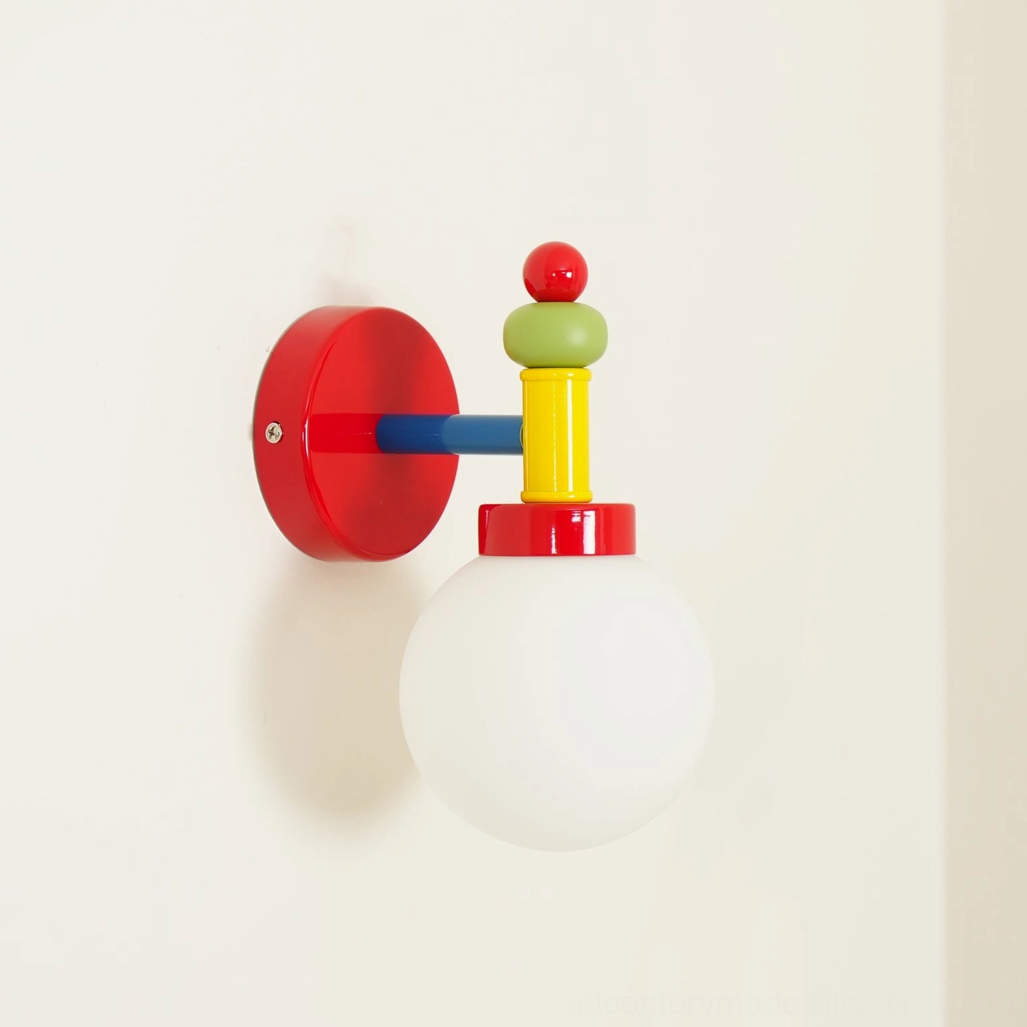 Color-blocked modern wall sconce with precision-engineered hardware and diffuser
