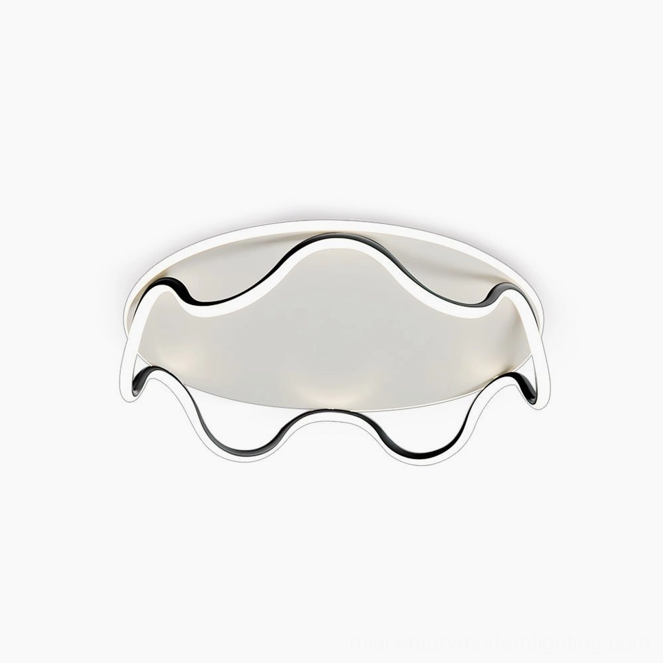Modern wave LED ceiling lamp with undulating acrylic diffuser on clean white background