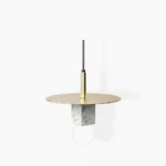 Modern white marble and gold square pendant lamp studio front view