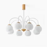 Modern wood and glass chandelier multi-head design front view studio lighting