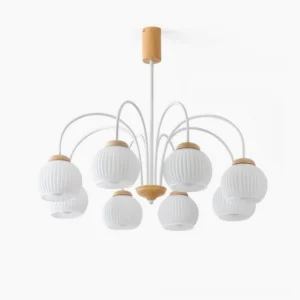 Modern wood and glass chandelier multi-head design front view studio lighting