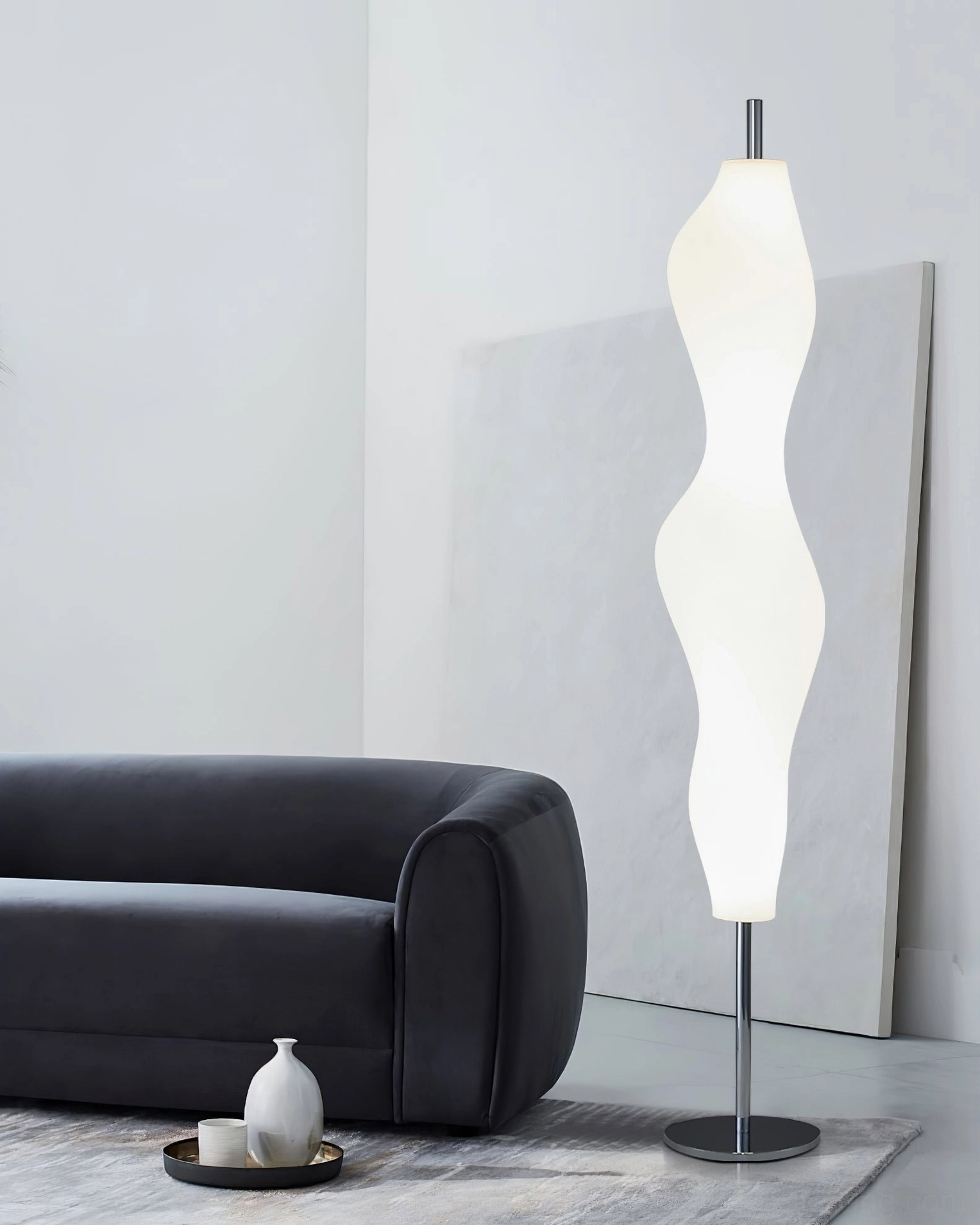 Biomorphic floor lamp rotationally molded diffuser texture and light diffusion