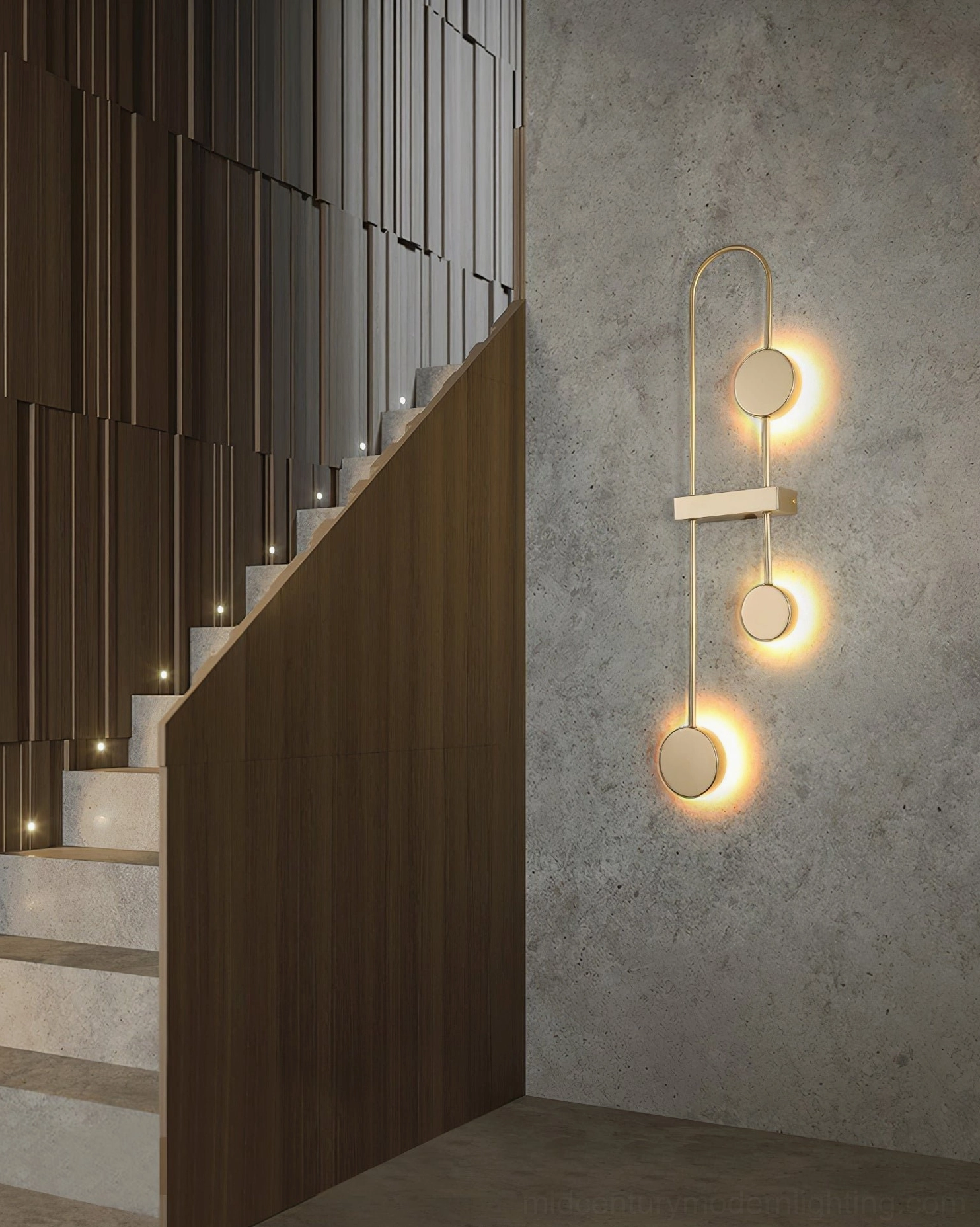 Molecular LED wall sconce with geometric pendant design showcasing artistic vertical composition