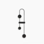 Molecular LED wall sconce with geometric glass globes and matte black metal frame, front view on white background