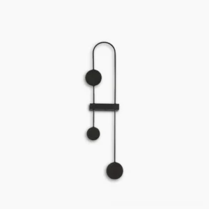 Molecular LED wall sconce with geometric glass globes and matte black metal frame, front view on white background