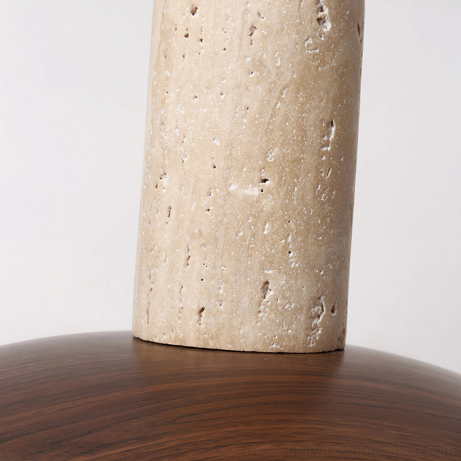 Molly pendant light macro close-up showing travertine stone and wood texture details