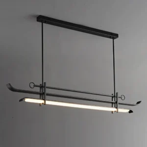 Three-quarter angle view of geometric LED chandelier showing nested frame construction and frosted acrylic light diffusers