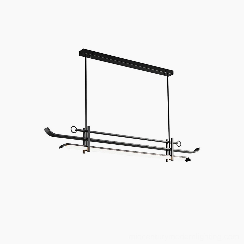 Large format Mondrian linear LED chandelier 59.1 inches in matte black with three-color temperature changing capability