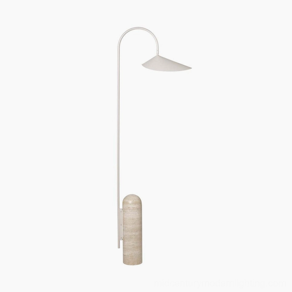 Mono floor lamp beige variant studio shot showing warm finishes and natural stone