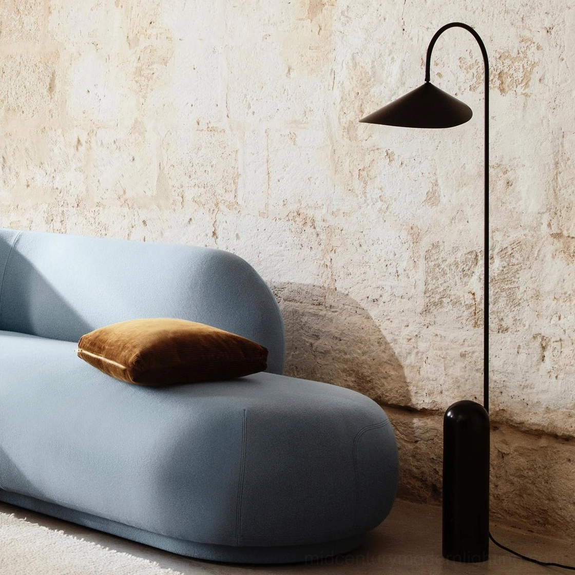 Mono floor lamp base architectural photography showing stone material authenticity