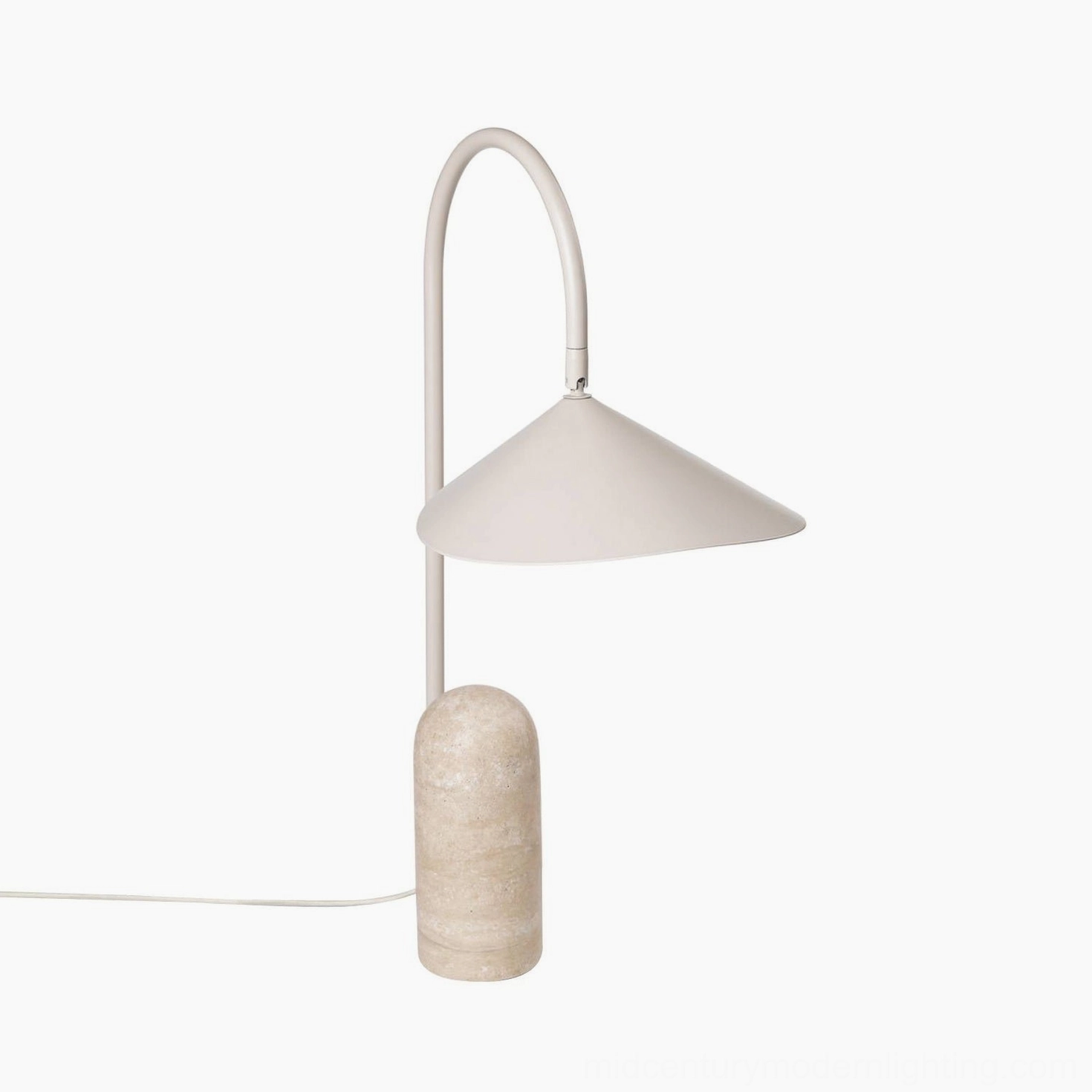 Mono marble lamp in black with conical shade on arched stem in modern interior styling