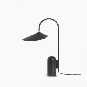 Mono Marble Table Lamp with black matte stem and cavestone base, frontal view against white background