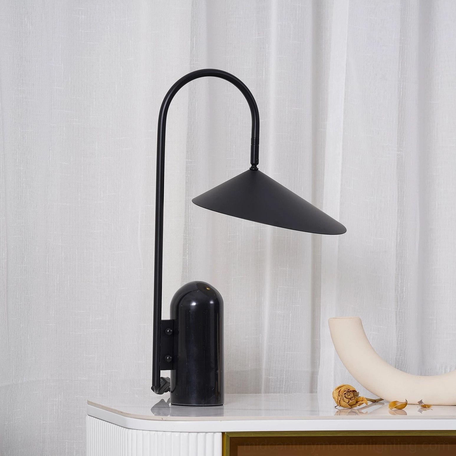 Sculptural Mono lamp in black with matched shade and cavestone base for contemporary interiors
