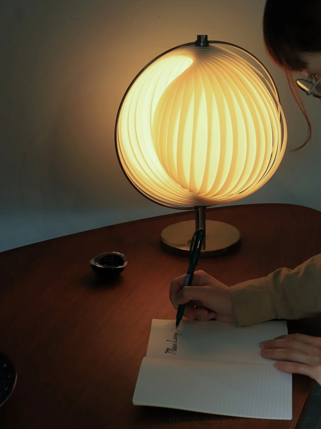 Moon Kare table lamp vintage-inspired design with contemporary construction, rotatable globe shade feature