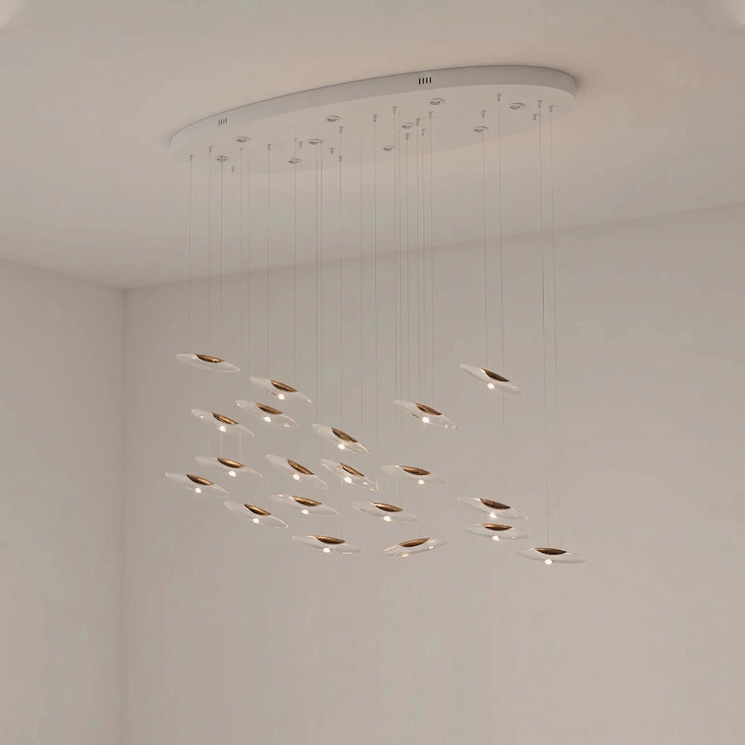Moonlight Whispers glass chandelier 20 heads configuration with clear pendants and golden framework