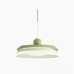 Morandi pendant lamp with muted green and white ceramic shade on white studio background, front view