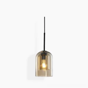 Morion smoked glass pendant light with dual dome design, frontal view on white background