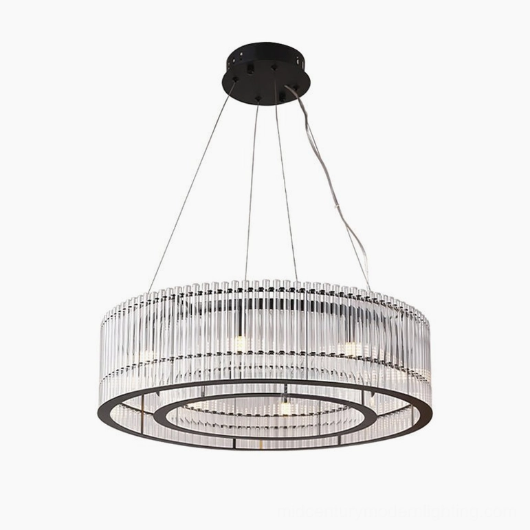 Medium Mossi glass chandelier product shot 60cm diameter black metal and clear glass contemporary modern design