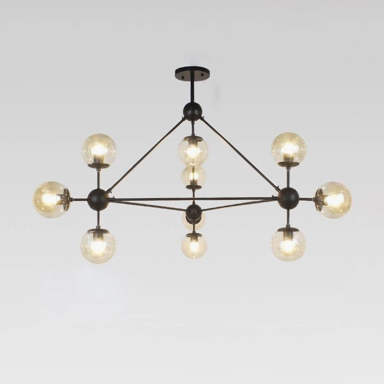 Moto sputnik 10-head chandelier sizing and scale in residential dining setting