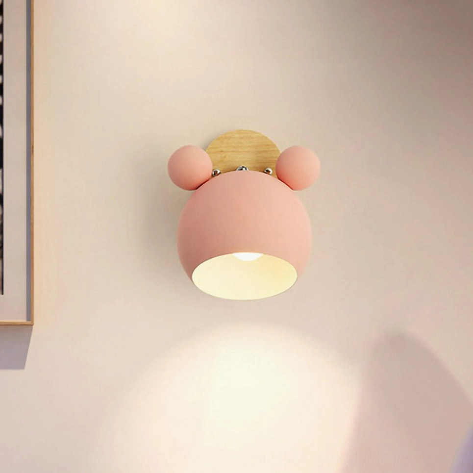 Mouse lamp close-up showing premium iron wood construction quality materials detail
