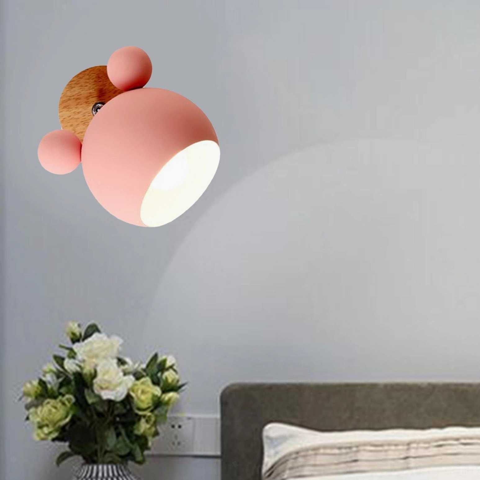 Mouse wall sconce multi-color finish options display white dark gray yellow pink green
