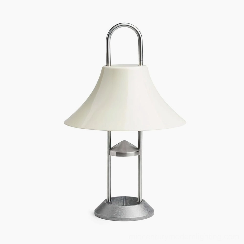 Oyster white Mousqueton portable cordless battery table lamp with carabiner clip feature and integrated LED