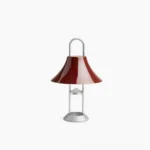 Mousqueton cordless battery table lamp in burgundy red with glossy finish, front studio view on white background