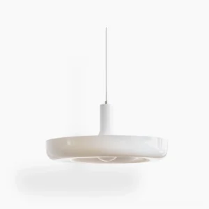 Mozzi white disc pendant lamp minimalist design studio front view