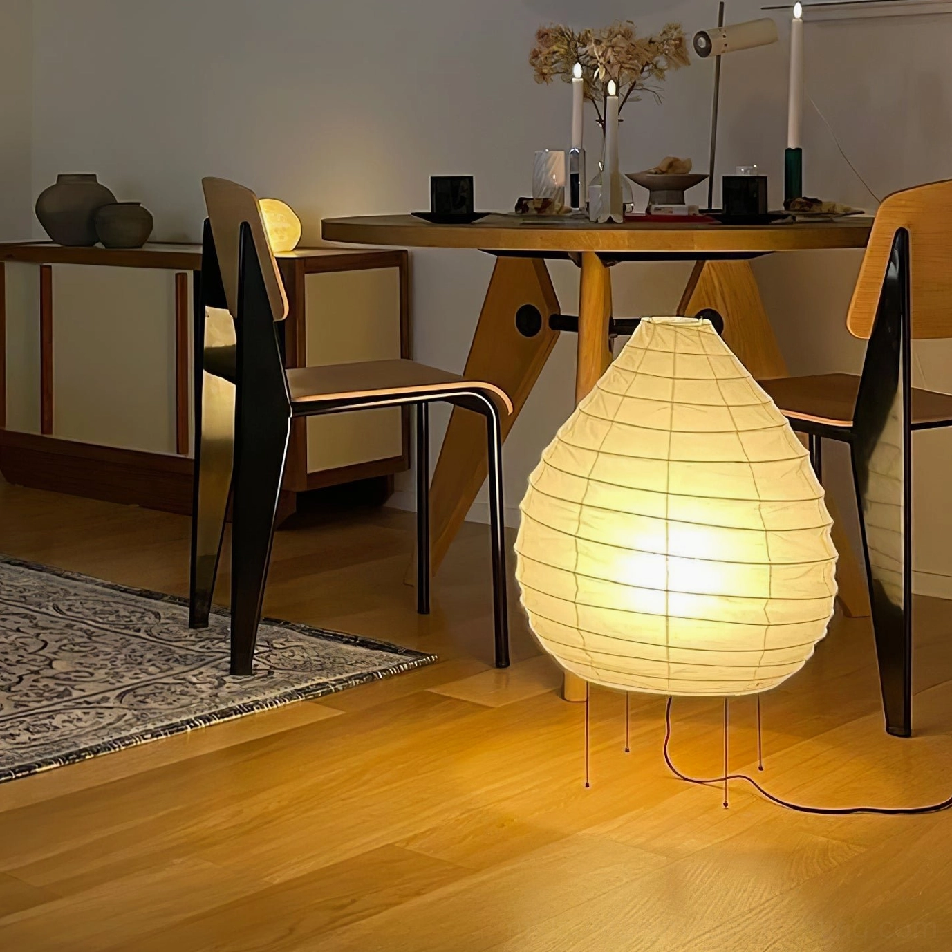 Mulberry paper lamp in contemporary bedroom setting for bedside reading light