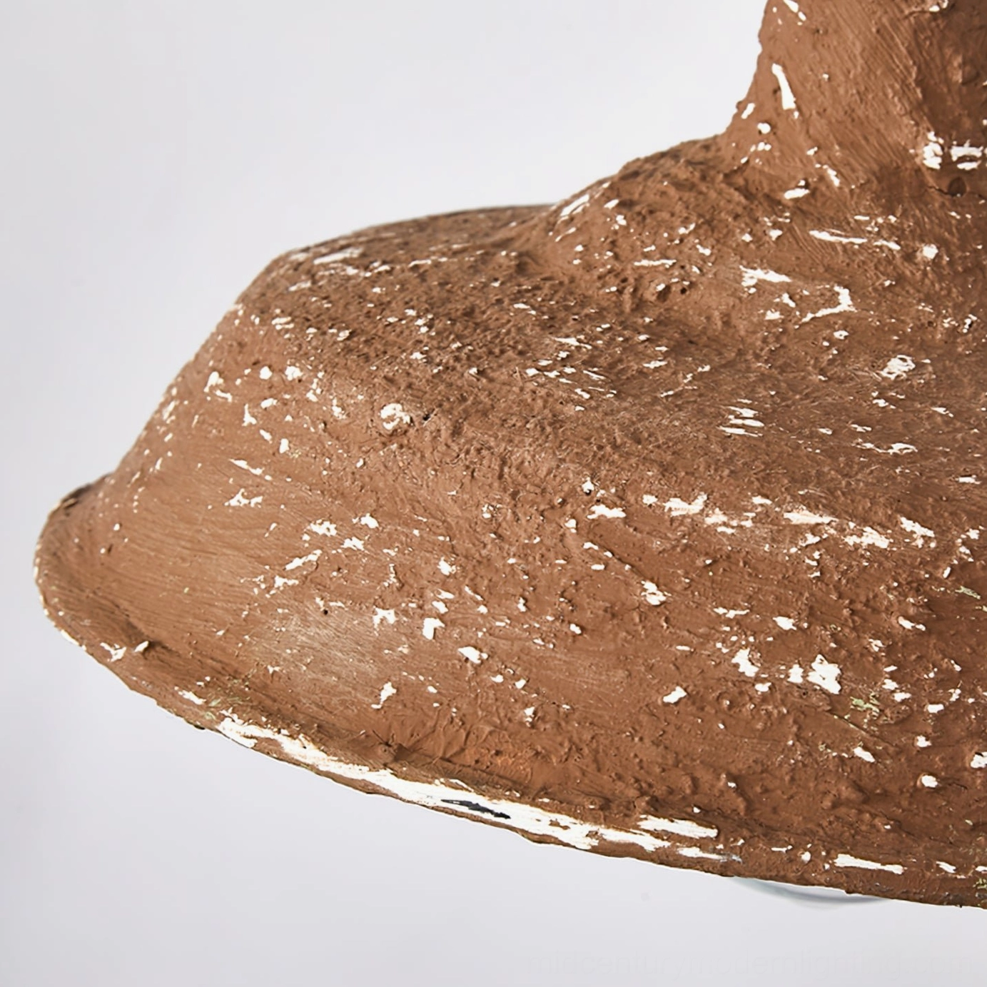 Mulino pendant shade edge close-up revealing chipped vintage paint texture and weathered brown finish