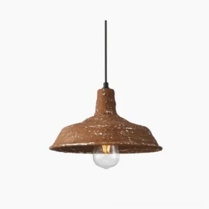 Mulino rustic pendant light with distressed brown metal finish and exposed Edison bulb, front studio view