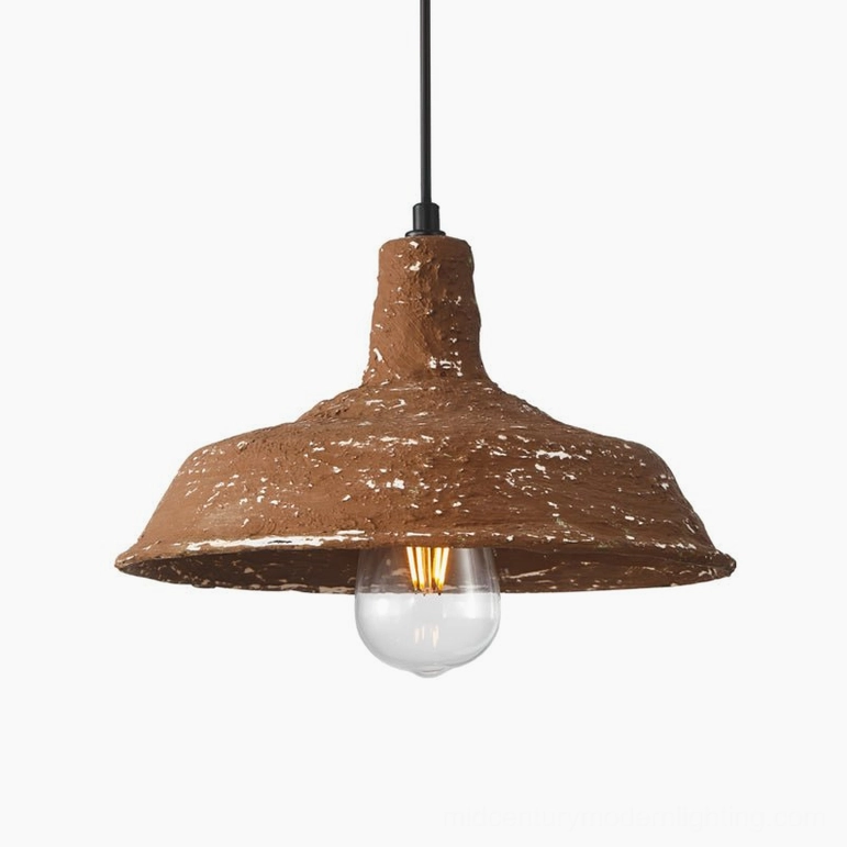 Mulino rustic wabi-sabi pendant light showing full fixture design from frontal hanging perspective