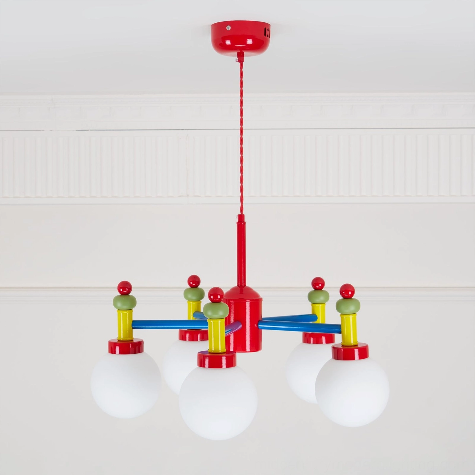 Multi-head pendant light fixture showing full illumination and ambient lighting effect